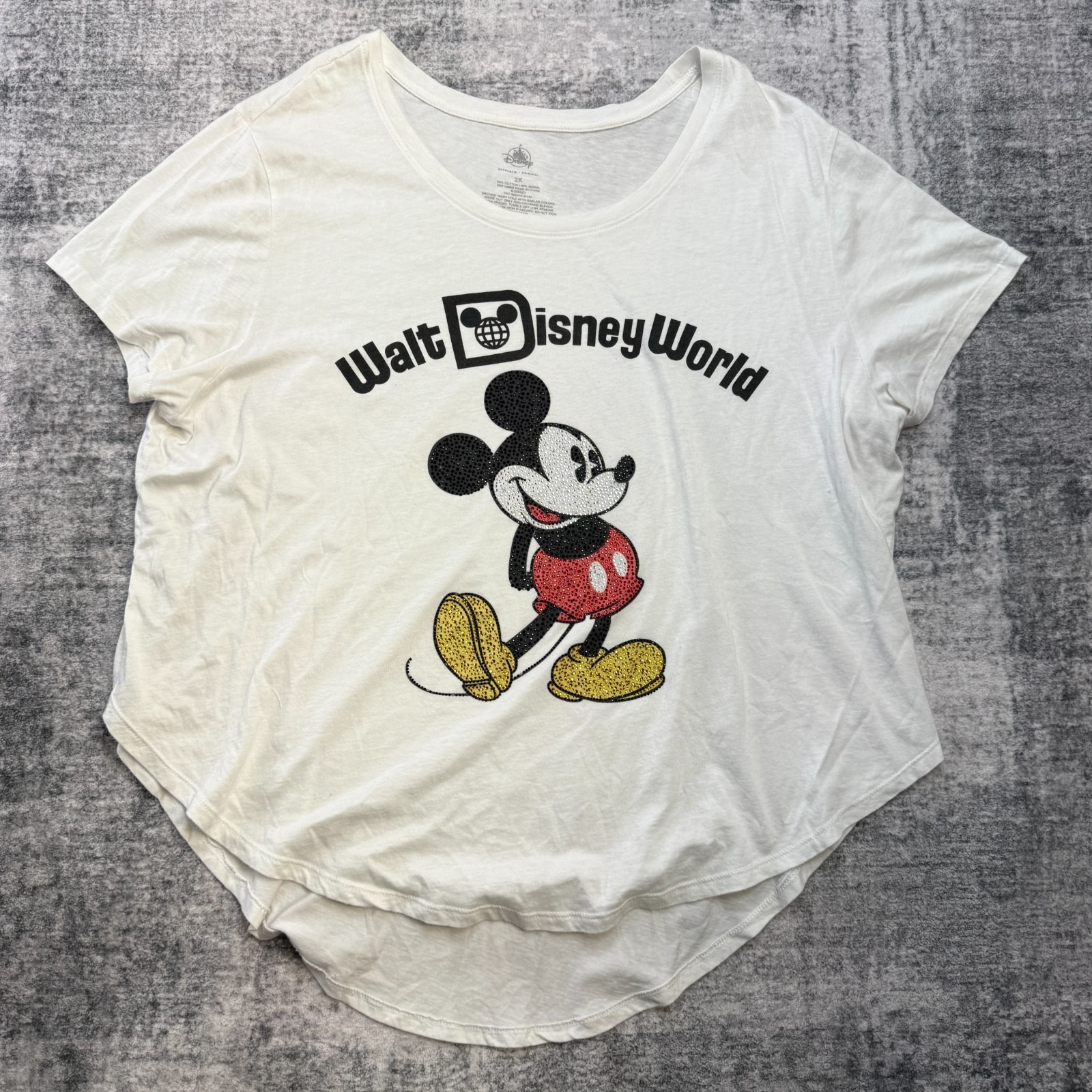 Walt Disney World Shirt Womens 2x White Mickey Rhinestone Bling Top Vacation